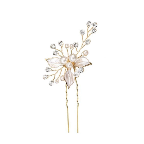 Fermaglio E Pettine Per Capelli Da Sposa Fatto A Mano Lega Foglia Finta Perla Artificial Rhinestone Copricapo Floreale Per Donne