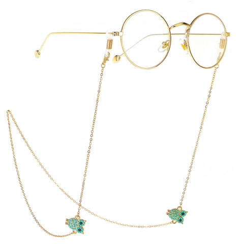 Glasses Chain Metal Anti-Slip Eyewear Strap Gold Lanyard With Blue Bead Owl Pendant Fashion Accessory For Sunglasses