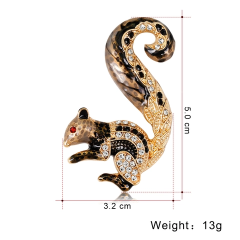 Emaille Eichhörnchen Brosche Leopard Print Legierung Tier Reversnadel Mit Strasssteinen Goldener Schmuck Für Damen