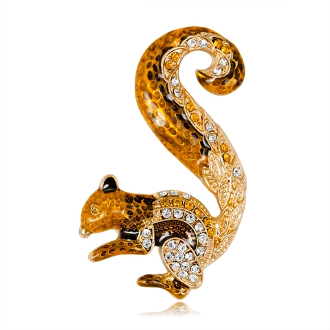 Emaille Eichhörnchen Brosche Leopard Print Legierung Tier Reversnadel Mit Strasssteinen Goldener Schmuck Für Damen