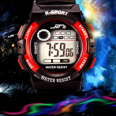 Kids Digital Sports Watch Plastic Waterproof 7 Color LED Backlight Alarm Stopwatch For Boys Girls Students