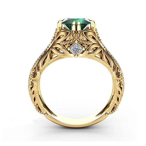 Vintage Palace Style Ring Copper With Emerald Green And White Zircon Hollow Carved Design For Women Engagement Luxurious