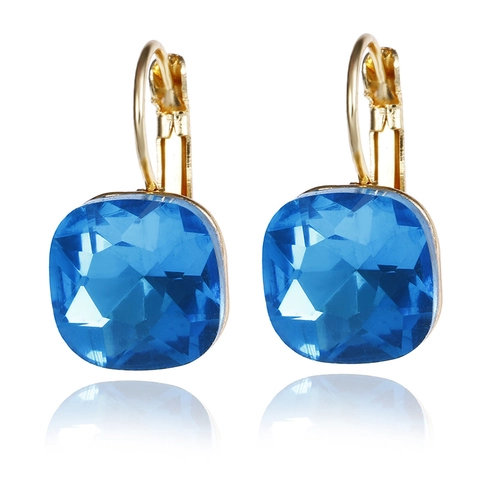Elegant Alloy Square Rhinestone Leverback Earrings With 925 Sterling Silver Post Geometric Crystal Drop Earrings For Women
