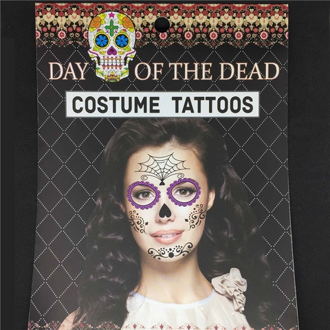 Day Of The Dead Face Tattoo Sticker Sugar Skull Halloween Costume Temporary Makeup Facial Decor For Party