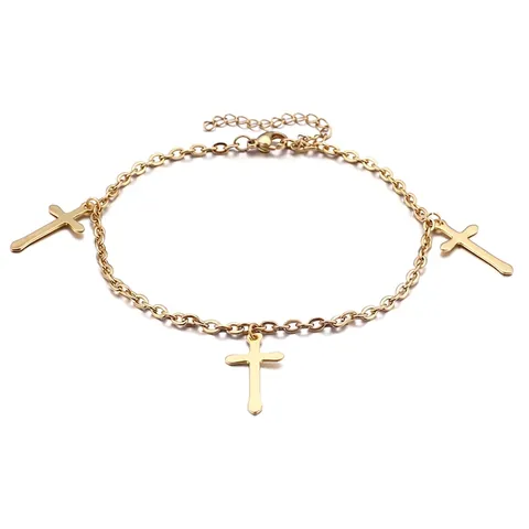 Edelstahl Kreuz Anhänger Fußkettchen Minimalistisch Mode Drei Kreuze Verstellbare Fußkette Für Damen