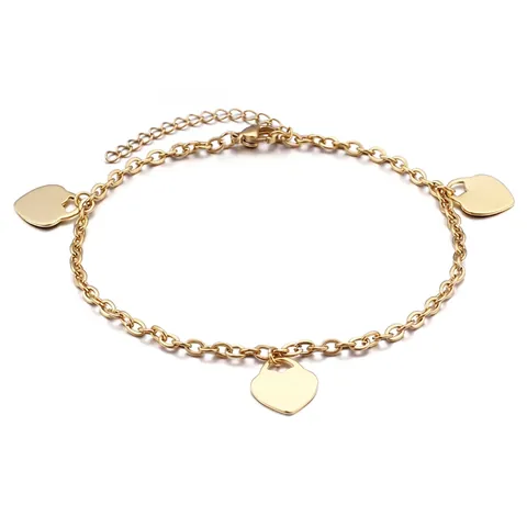 Tobillera De Corazón De Acero Inoxidable Para Mujer Chapado En Oro De 18K Dijes De Corazón Cadena Ajustable Joyería De Playa De Verano