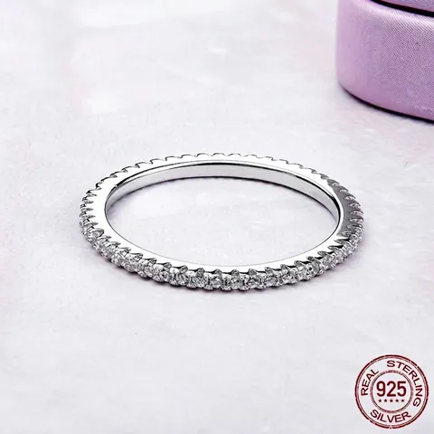 Eternity Ring 925 Sterling Silver Full Circle Inlaid Cubic Zirconia Simple Elegant Wedding Band For Women