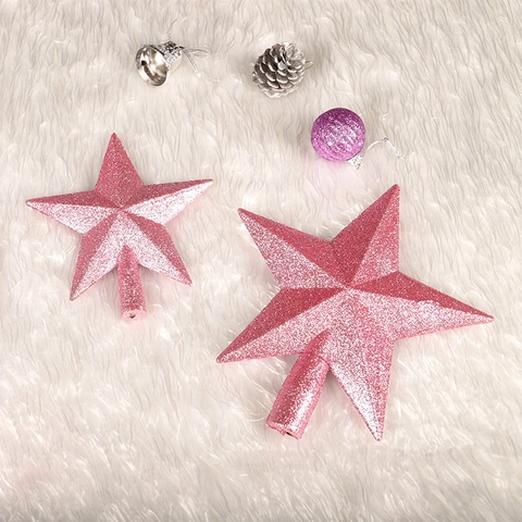 Christmas Tree Topper Glitter Star Shaped Plastic Festival Ornament Five Pointed Tree Top Decoration Pink Red
