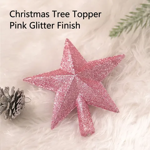 Christmas Tree Topper Glitter Star Shaped Plastic Festival Ornament Five Pointed Tree Top Decoration Pink Red