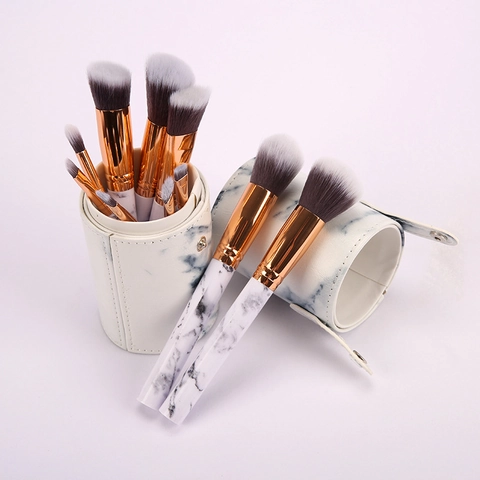 Professional Marble Pattern Makeup Brush Collection Synthetic Fiber Foundation Blending Eyeshadow Tools With Storage Case