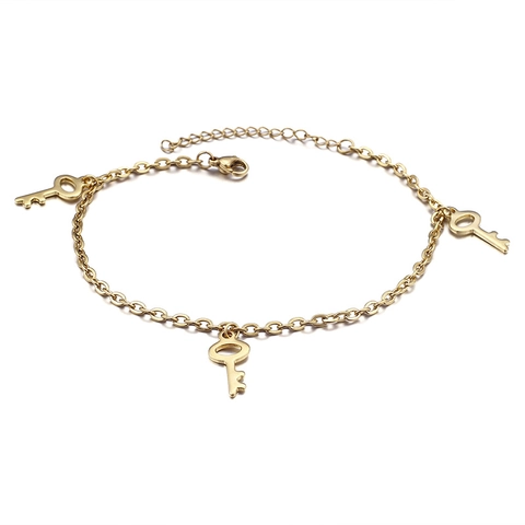 Tobillera Minimalista Con Colgantes De Llave Acero Inoxidable 316L Chapado En Oro De 18K Cadena Ajustable Joyería