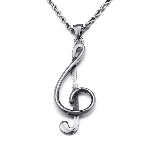 Pendentif Clé De Sol Acier Inoxydable Symbole Note De Musique Bijoux Hip Hop Pour Hommes Femmes Cadeau Mélomane