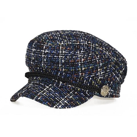 Berretto Newsboy In Tweed Vintage Da Donna Plaid Retro Cappello Ottagonale Baker Boy Cap Con Corda Decorativa Bottone Metallo Chic