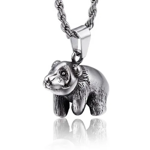 Vintage Realistic 3D Panda Pendant 316L Stainless Steel Animal Charm Antique Silver Tone Jewelry Gift For Men Women