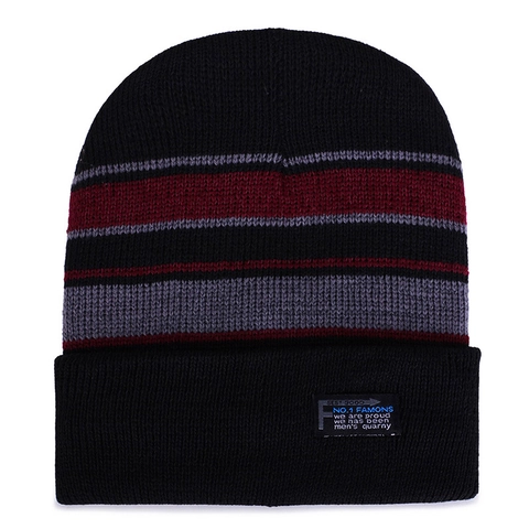 Bonnet En Tricot D'Hiver À Rayures Coton Polyester Doublure En Fausse Fourrure Chaud Coupe Vent Bonnet De Ski Sport Adultes