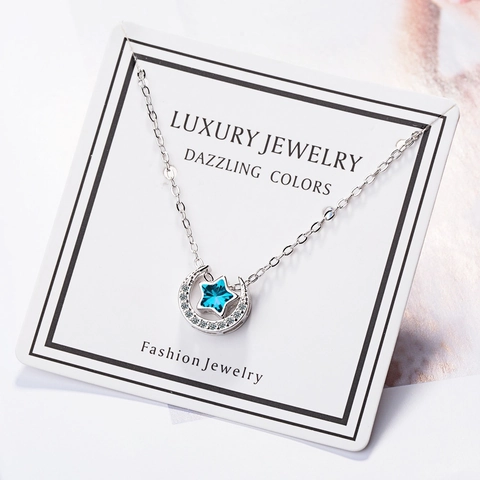 Collar de Colgante de Estrella Luna para Mujer Cobre Diamante de Imitación Azul Joyería de Moda Regalo