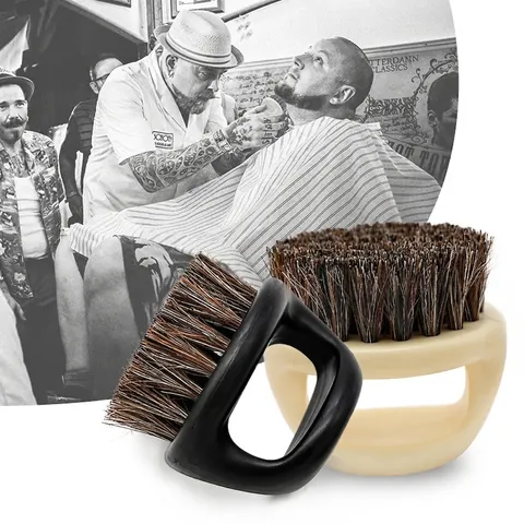 Professional Men Beard Brush Boar Bristle Shaving Brush With Ring Handle Barber Hair Cleaning Neck Duster Portable