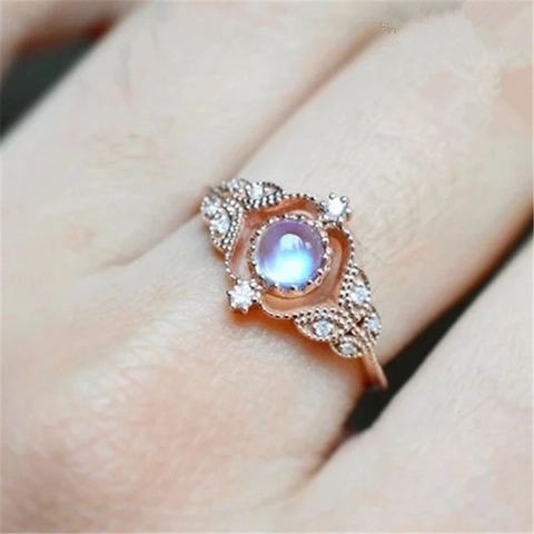 Vintage Boho Mondstein Stapelringe Kupfer Roségold Vergoldet Zirkon Krone Blatt Floral Schmuck Für Damen