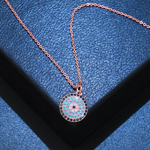 Boze Oog Hanger Ketting 18K Verguld Koper Rond Zirkonia Micro Ingelegd Bescherming Amulet Sieraden Voor Vrouwen