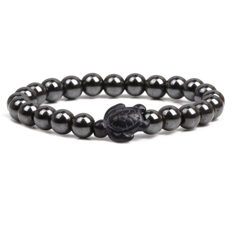 Turtle Charm Natural Stone Bead Bracelet Healing Energy Yoga Elastic Jewelry Boho Ethnic Style Men Women