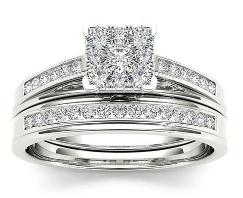 Square Zircon Alloy Ring And Matching Band Wedding Engagement Classic Elegant Jewelry For Women