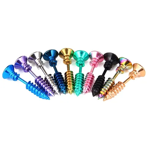 Screw Stud Earrings Titanium Steel Punk Industrial Style Creative Funny Jewelry For Men Women Halloween Novelty