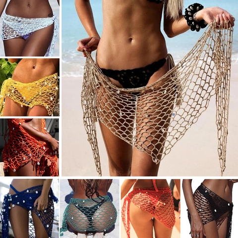 Salida De Baño Ganchillo Algodón Chal Triangular Calado Con Conchas Borla Bohemio Vacaciones Verano Mujeres