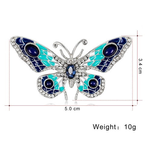 Broche Papillon en Alliage Style Européen Vintage Avec Strass Incrustés Émail Bleu Cyan Broche Animale pour Femmes Bijoux