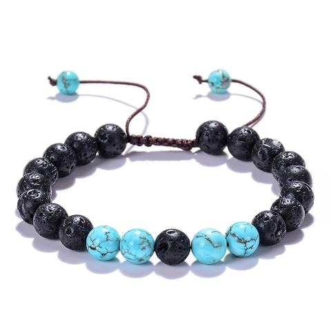 Lava Stone Braided Bead Bracelet Natural Gemstone Turquoise Tiger Eye Adjustable Essential Oil Diffuser Energy Yoga Jewelry For Men Women Couples