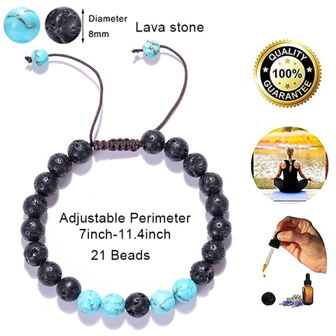 Lava Stone Braided Bead Bracelet Natural Gemstone Turquoise Tiger Eye Adjustable Essential Oil Diffuser Energy Yoga Jewelry For Men Women Couples