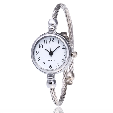 Women Quartz Watch Elegant Twisted Rope Cable Open Bracelet Round Dial Retro Chic Analog Wristwatch