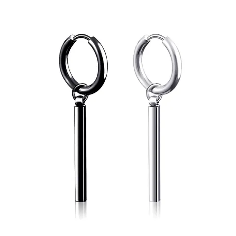 Punk Hip Hop Titanium Steel Dangling Bar Stud Earrings For Men Women Stainless Steel Dumbbell Rock Style Polished Jewelry