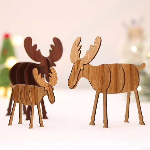 Ornements De Bureau Renne De Noël En Bois Bricolage Figurines D'élan Décorations De Table De Fête Pour La Maison
