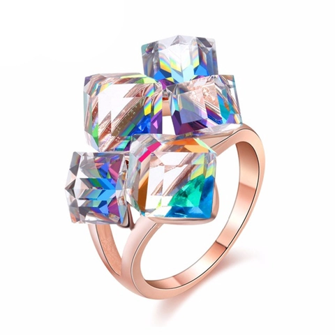 Mode Geometrische Würfel Gestapelt Verstellbarer Ring Legierung Kristall Trendiges Elegantes Fingerschmuck Für Damen
