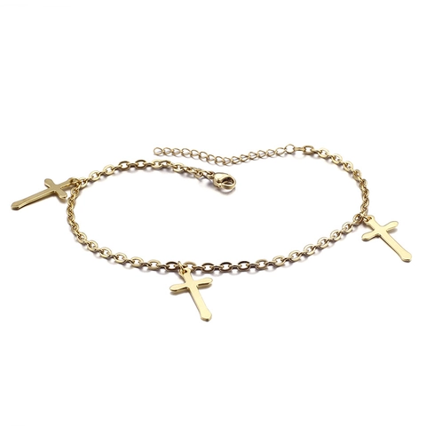 Edelstahl Kreuz Anhänger Fußkettchen Minimalistisch Mode Drei Kreuze Verstellbare Fußkette Für Damen