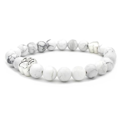 Bracciale Di Perle In Pietra Lavica Howlite Bianca Sette Chakra Con Ciondoli Cuore Orma In Lega Per Donna Uomo