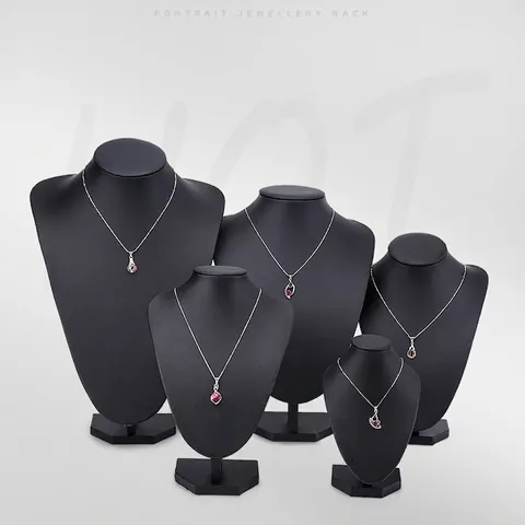 Necklace Display Stand Mannequin Bust Jewelry Pendant Holder PU Leather Velvet Portrait Neck Organizer For Countertop