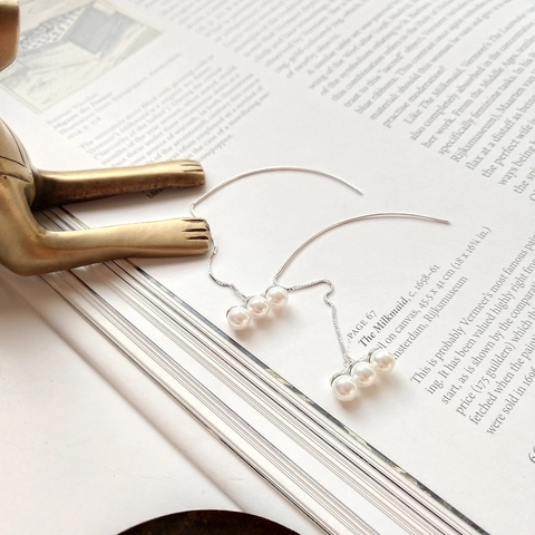925 Sterling Silber Künstliche Perle Lange Quaste Ohrfaden Ohrringe Für Frauen Elegante Minimalistische Koreanische Stil Schmuck