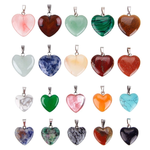 Heart Shape Natural Gemstone Pendants Mixed Colors Alloy Bail For DIY Jewelry Necklace Making Accessories