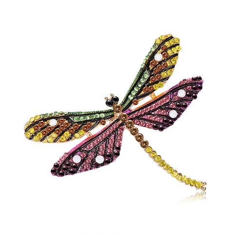 Spilla Libellula Strass Colorati Lega Vintage Olio Gocciolante Forma Animale Gioielli Di Moda Accessori Per Donne