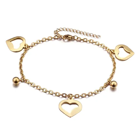 Hohl Herz Anhänger Fußkettchen Für Damen Edelstahl Rundperlen Verstellbare Kette Fußschmuck Geschenk