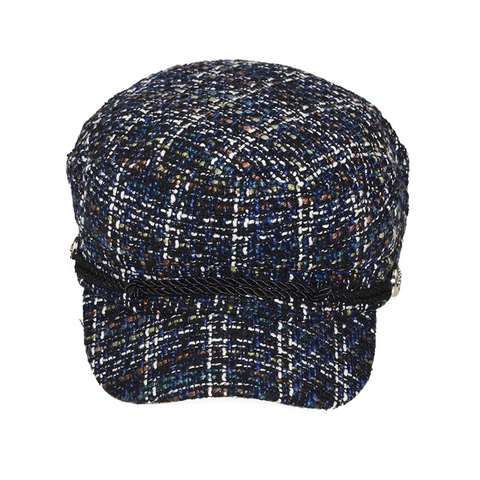 Berretto Newsboy In Tweed Vintage Da Donna Plaid Retro Cappello Ottagonale Baker Boy Cap Con Corda Decorativa Bottone Metallo Chic