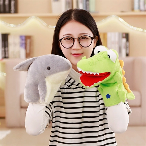 Animal Hand Puppet Plush Toy Soft Cartoon Shark Crocodile Frog For Storytelling Role Play Parent Child Interaction