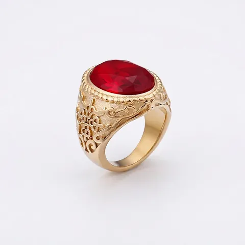 Heren Vintage Ring 316L Roestvrij Staal Grote Ovale Edelsteen Gegraveerd Reliëfpatroon Barok Punk Stijl Sieraden