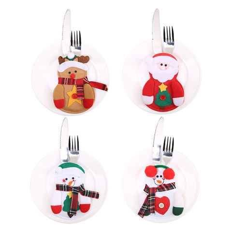Portaposate di Natale Babbo Natale Pupazzo di Neve Renna in Tessuto Sacchetti per Posate Decorazioni per Tavola di Natale