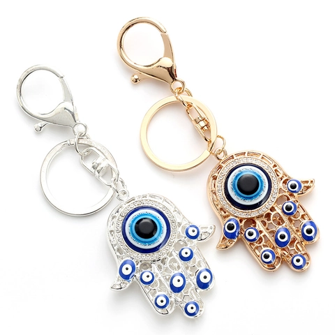 Hamsa Hand Böser Blick Schlüsselanhänger Vintage Legierung Gold Silber Strass Anhänger Glück Fatima Palme Tasche Schmuck