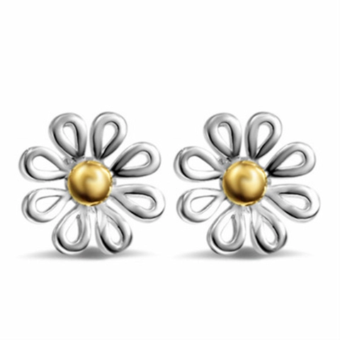Orecchini A Lobo Margherita Bicolore Rame Petali Cavi Stile Dolce Fresco Ispirato Natura Gioielli Quotidiani Per Donna