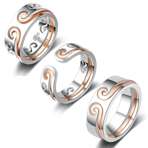 Vintage Kupfer Hohl Geschnitten Paar Ring Galvanisiert Geometrisch Glückswolken-Design Verstellbar Fingerring Schmuck Für Damen Herren Alltag