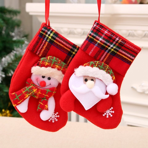 Calza Di Natale Flanella Rossa Con Figure 3D Babbo Natale Pupazzo Di Neve Renna Orso Decorazione Da Appendere