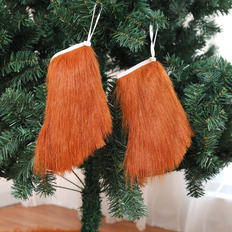 Falda De Árbol De Navidad Marrón Pelo Largo Peluche Alfombra Redonda Decoración De Fiesta Lazo Cinta
